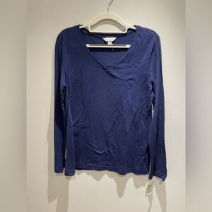 Charter Club Women's Long Sleeve V-Neck Top - Navy